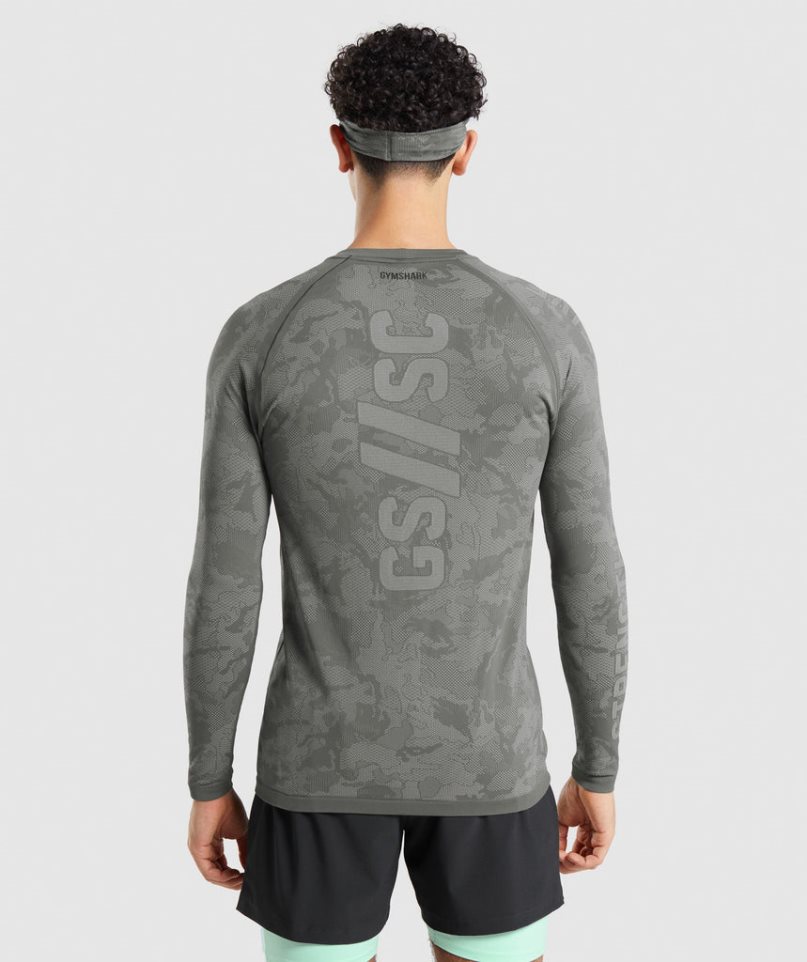 Men's Gymshark Steve Cook Long Sleeve Seamless T-Shirts Grey | CA A13658